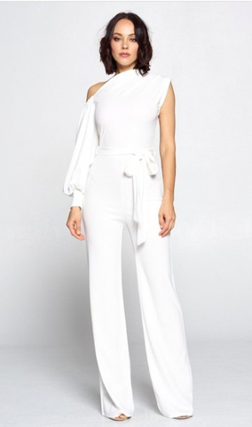 White Sleeve Off Shoulder Bell Sleeve Jumpsuit - 1029 Kouture Boutique